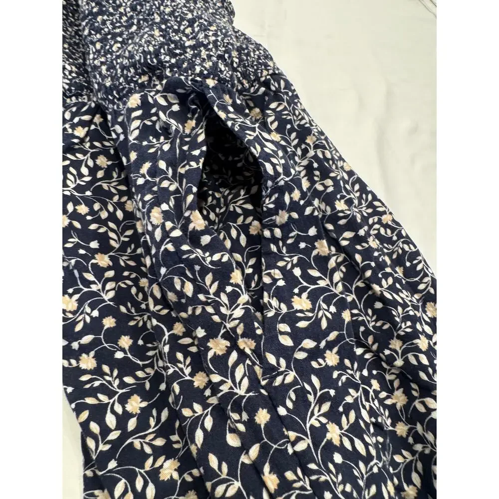 Old Navy Smocked Jersey Cami Jumpsuit XL Blue Ditsy Floral Square Neck Spaghetti - Picture 12 of 12